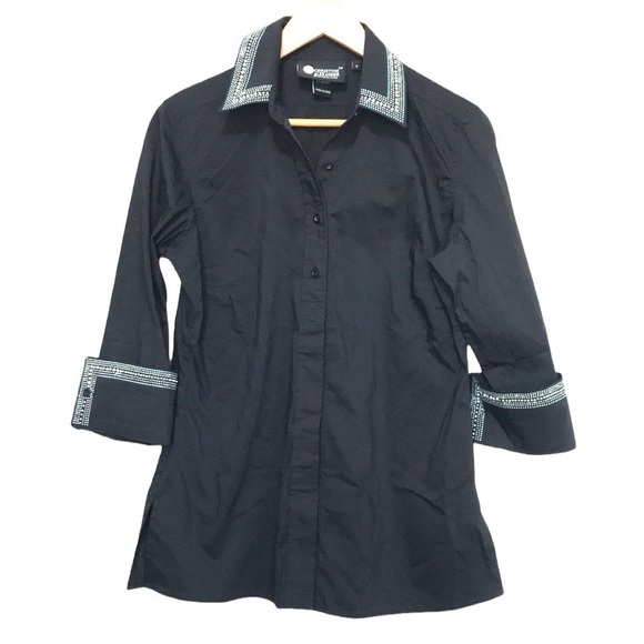 CHRISTINE Alexander rhinestone jewel button front western shirt Small oversized - Picture 1 of 12